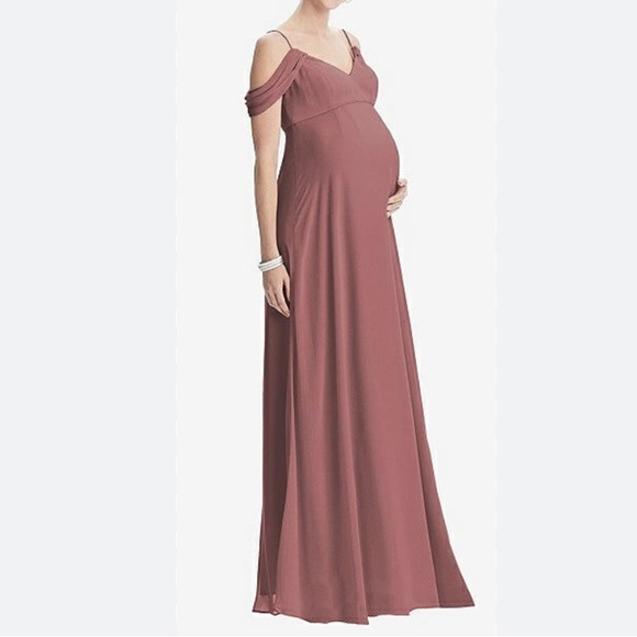 Dessy Collection Vivian Diamond Chiffon Maternity Dress in Rosewood - Picture 1 of 8